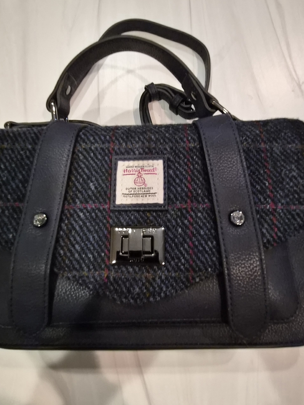 Harris Tweed Mefium Satchel - Blue Over-Check - Picture 4 of 5